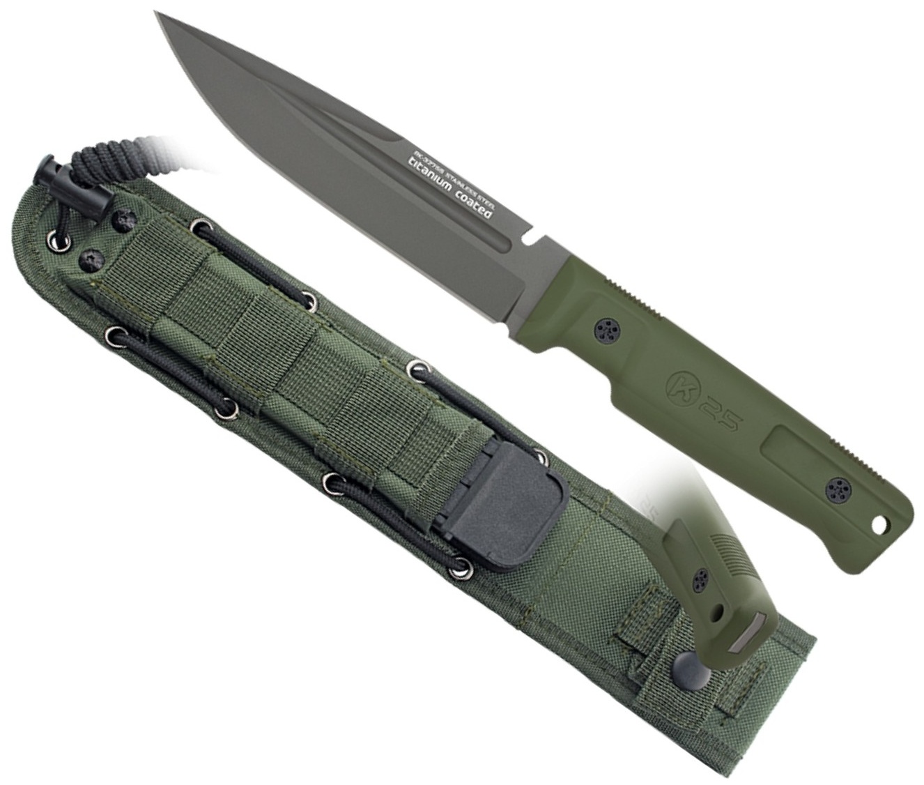 Couteau tactique K25 lame titane poignée caoutchouc