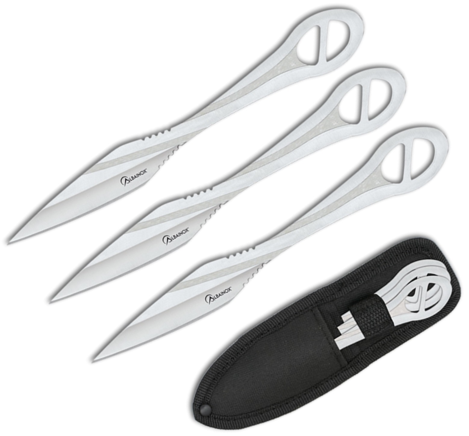 Lot 3 couteaux à lancer acier ALBAINOX + étui