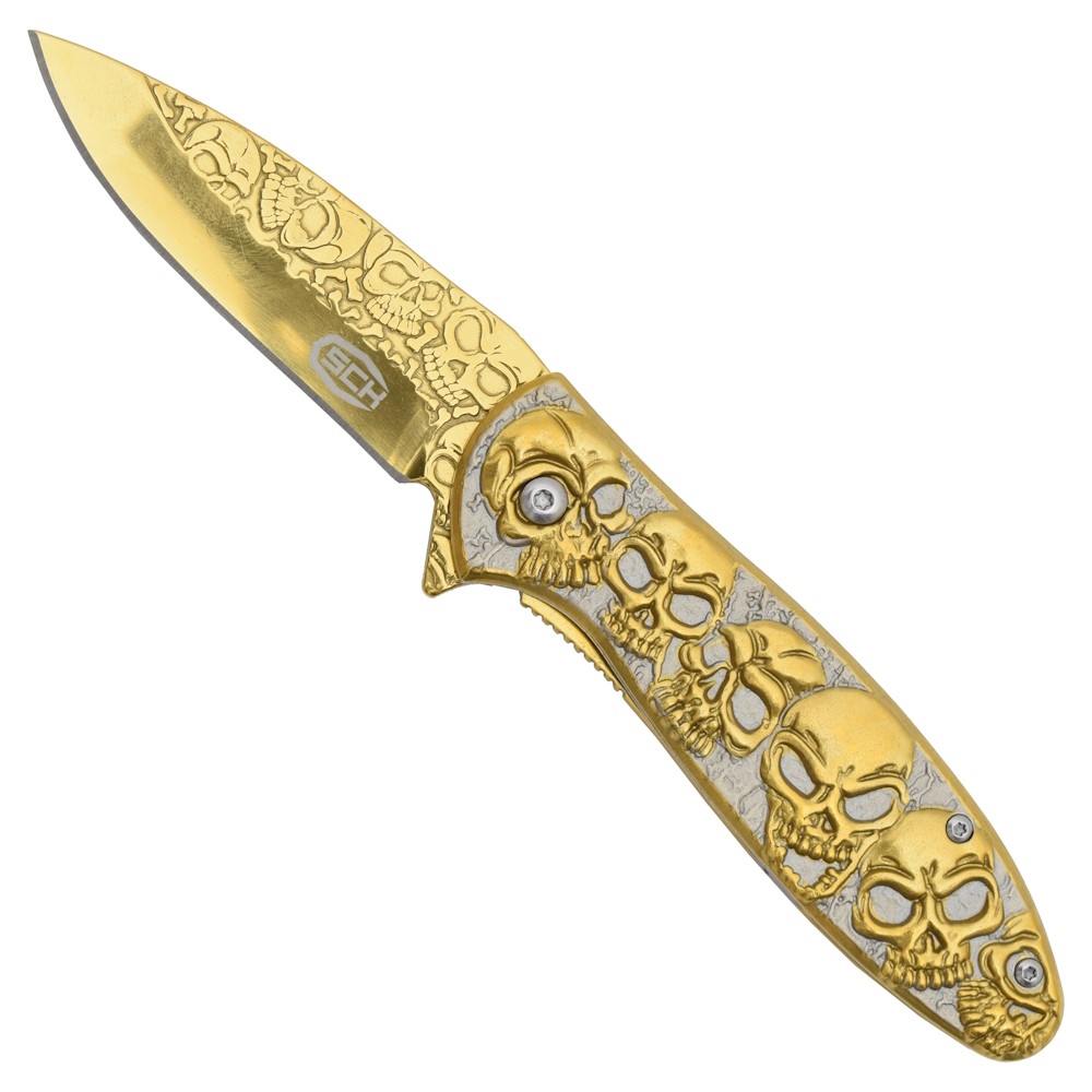 COUTEAU DE POCHE PLIANT SQUELETTE JAUNE À RESSORT SCK