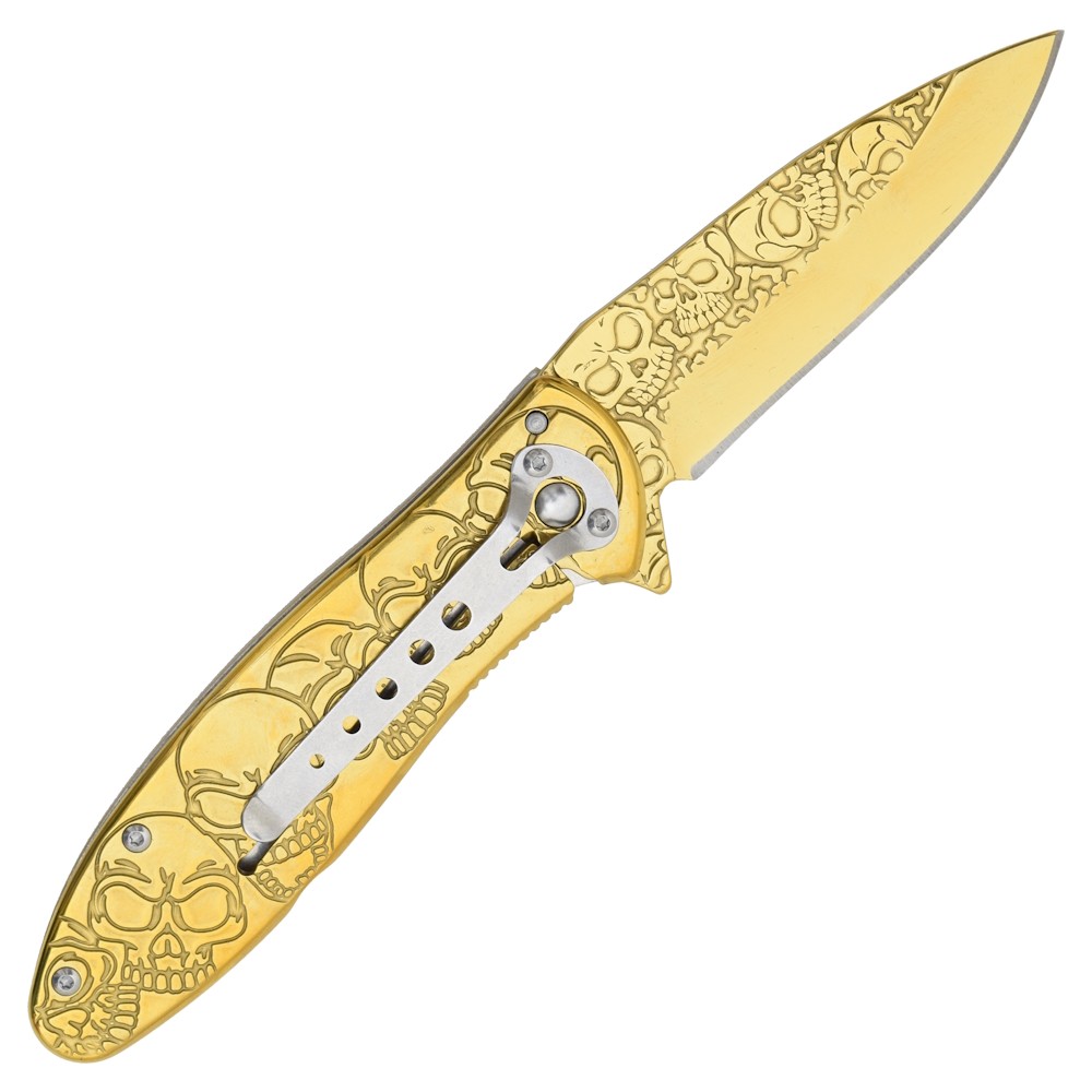 COUTEAU DE POCHE PLIANT SQUELETTE JAUNE À RESSORT SCK..
