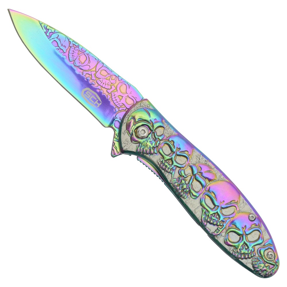 COUTEAU DE POCHE PLIANT SQUELETTE RAINBOW À RESSORT SCK