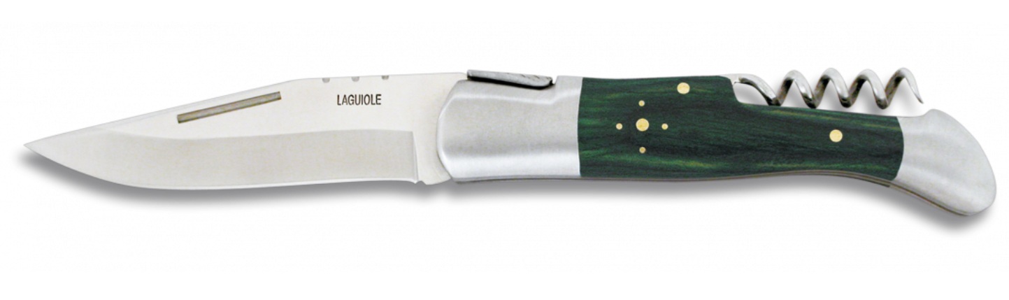 Couteau pliant LAGUIOLE tire-bouchon manche en bois vert