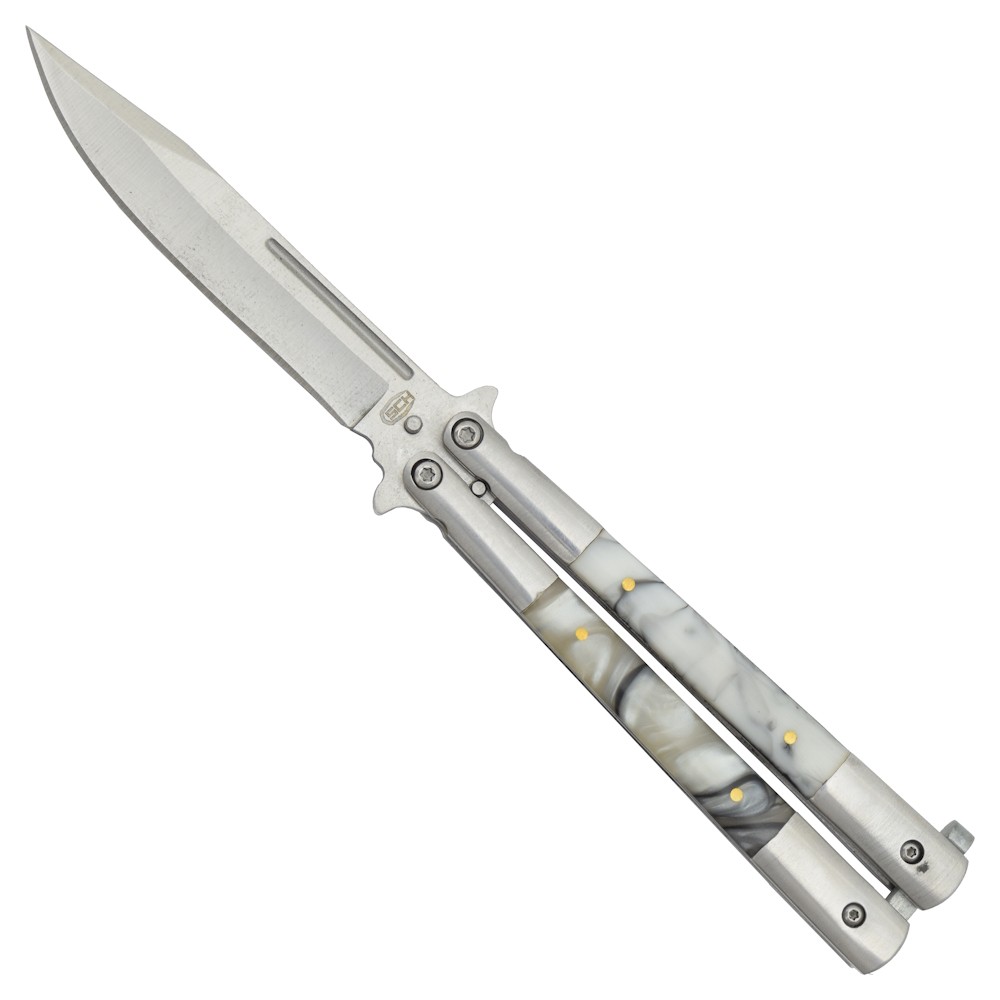 COUTEAU PAPILLON BALISONG SCH MANCHE NACRE