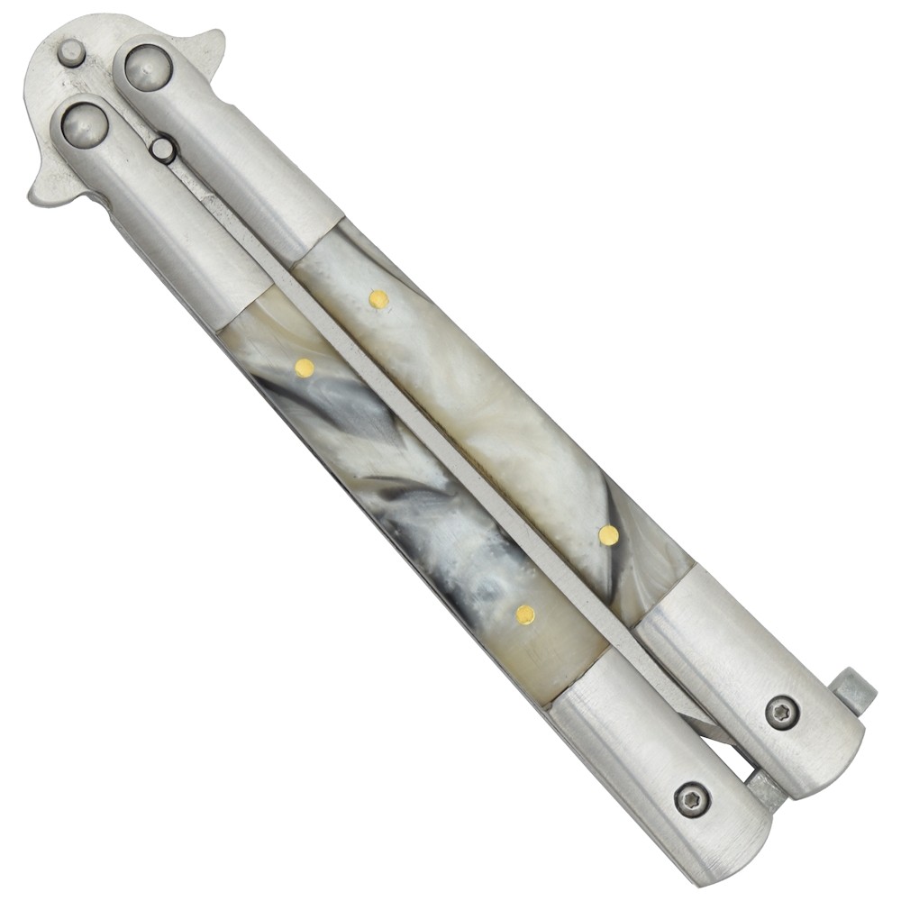 COUTEAU PAPILLON BALISONG SCH MANCHE NACRE.