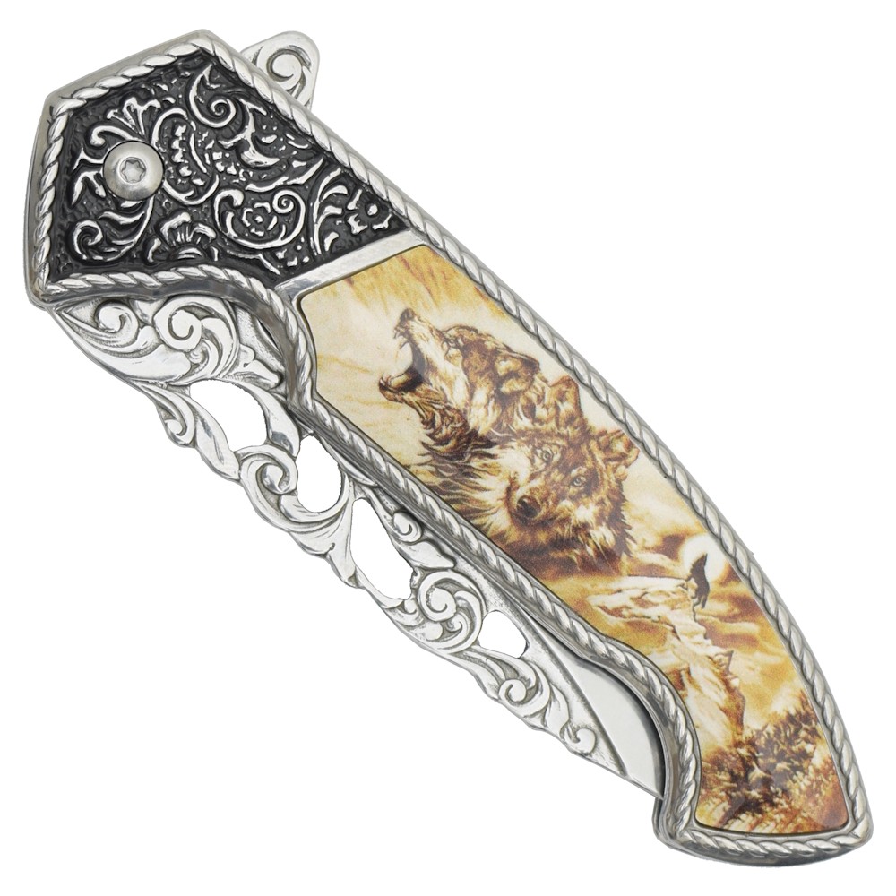 COUTEAU DE POCHE PLIANT DESIGN LOUP SCK.