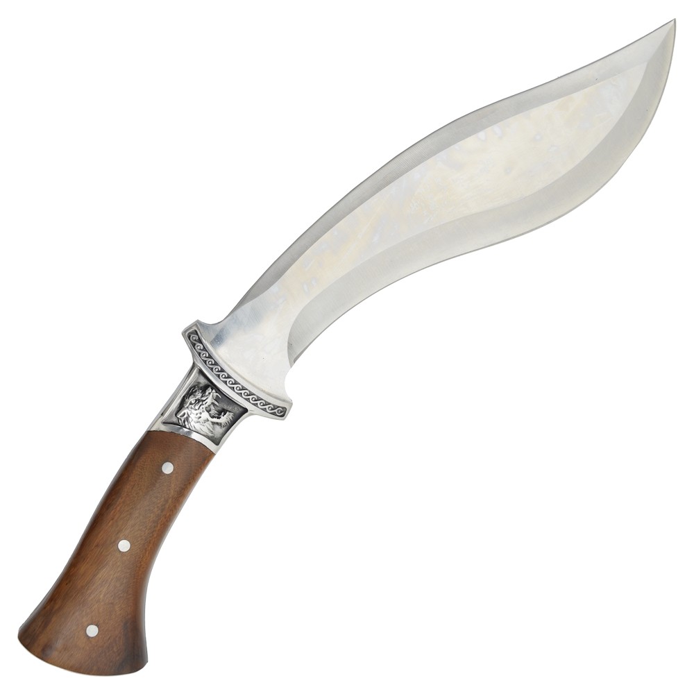 MACHETTE KUKRI GURKHA 33 CM MANCHE BOIS LAME ACIER + FOURREAU.