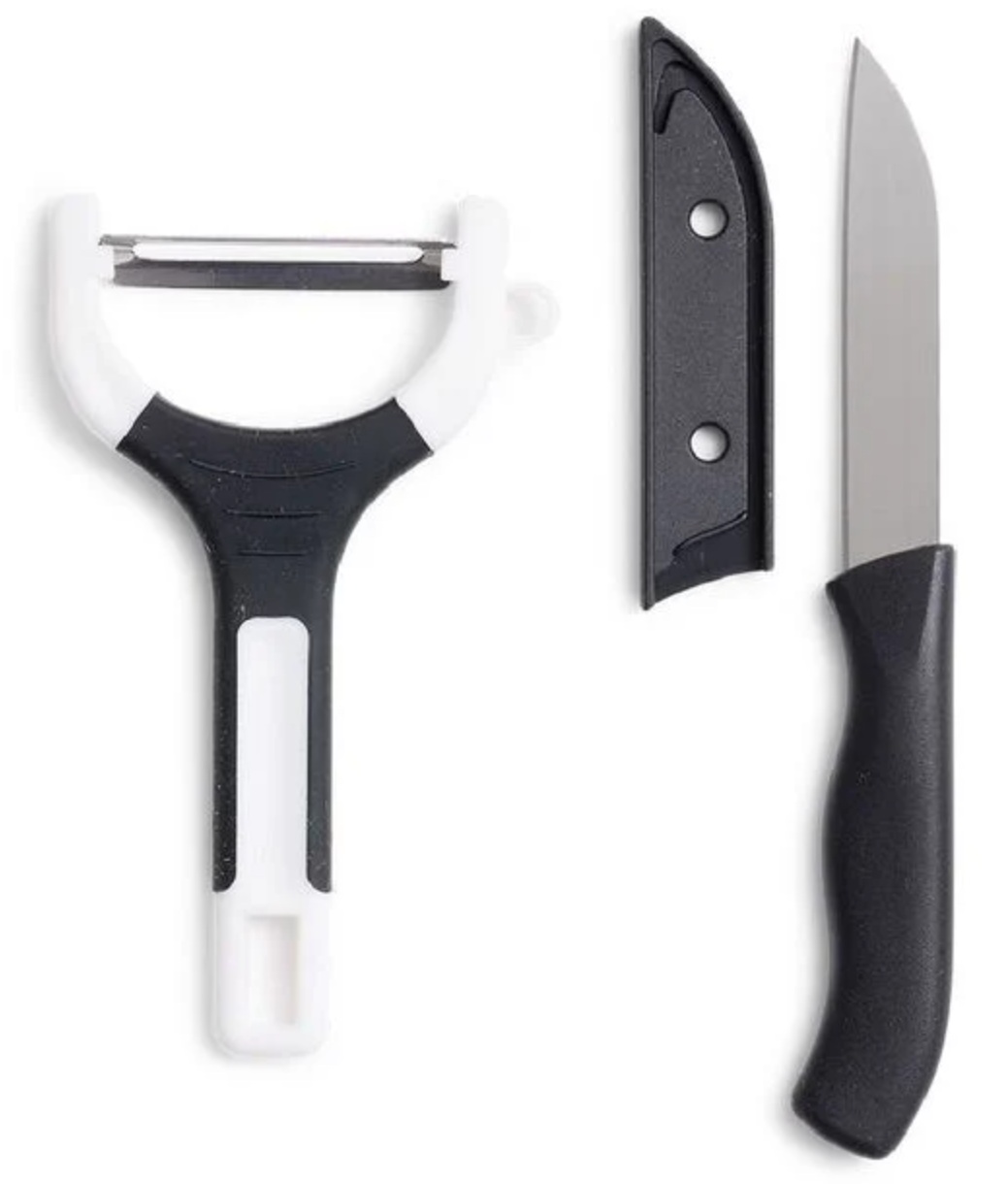 Lot inox couteau de cuisine et éplucheur noir