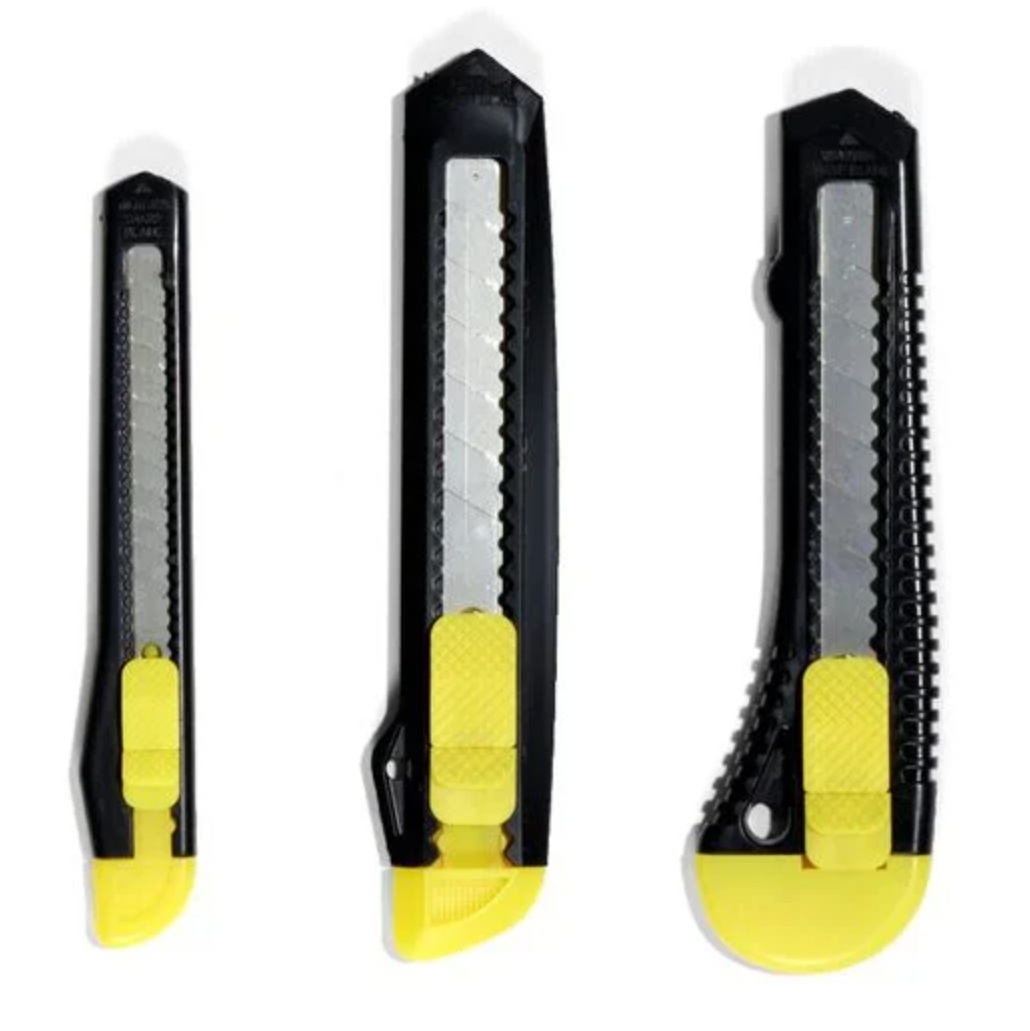 Lot de 3 cutters jaunes et noirs cutter lame acier rétractable