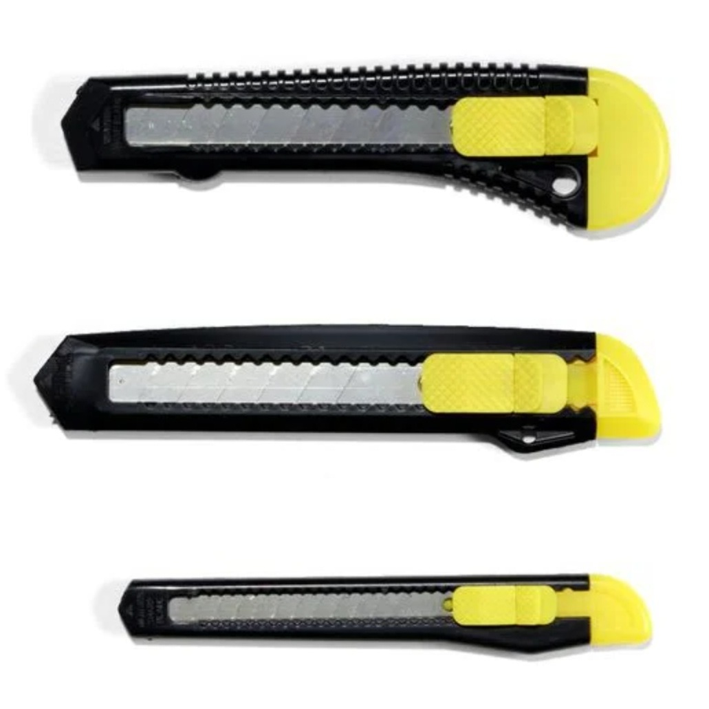 Lot de 3 cutters jaunes et noirs cutter lame acier rétractable.