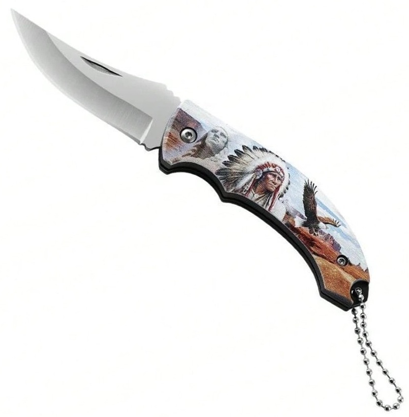 Couteau pliant 16cm design Indien aigle + chaînette