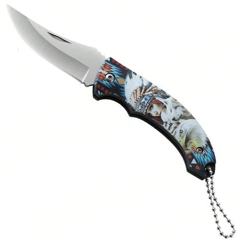 Couteau pliant 16cm design femme indienne aigle + chaînette