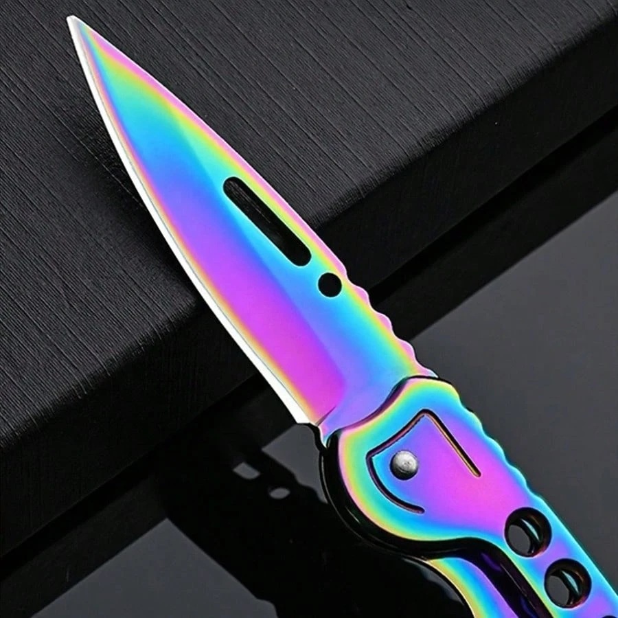 Couteau en titane pliant de poche 15cm rainbow...