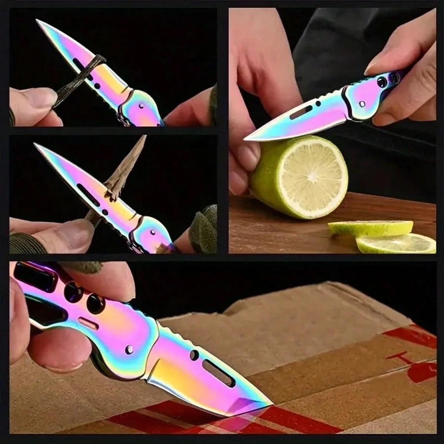 Couteau en titane pliant de poche 15cm rainbow..