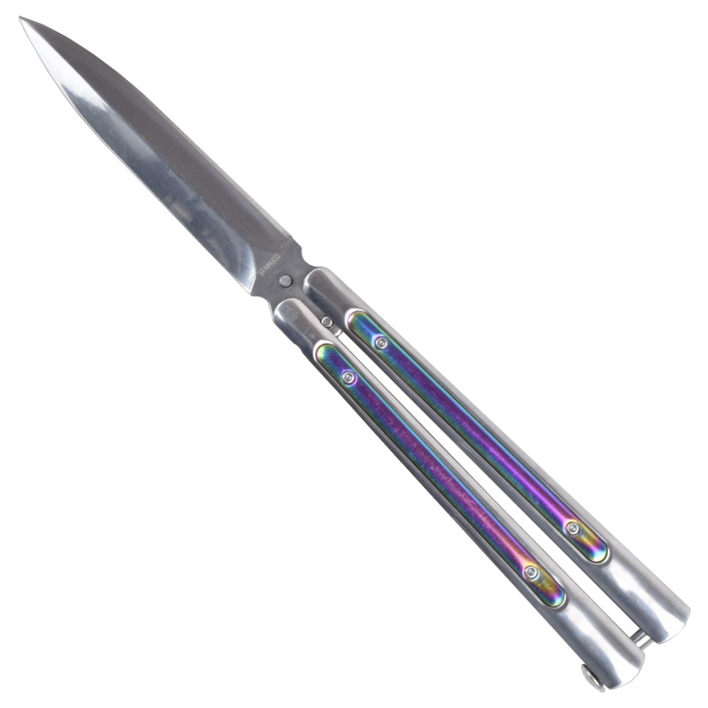 Couteau papillon rainbow argenté SCH 23,5 cm – balisong de rue