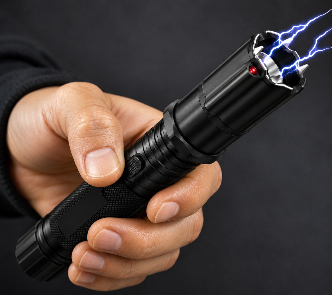 Tazer électrique LED laser noir tenu en main avec arc électrique visible