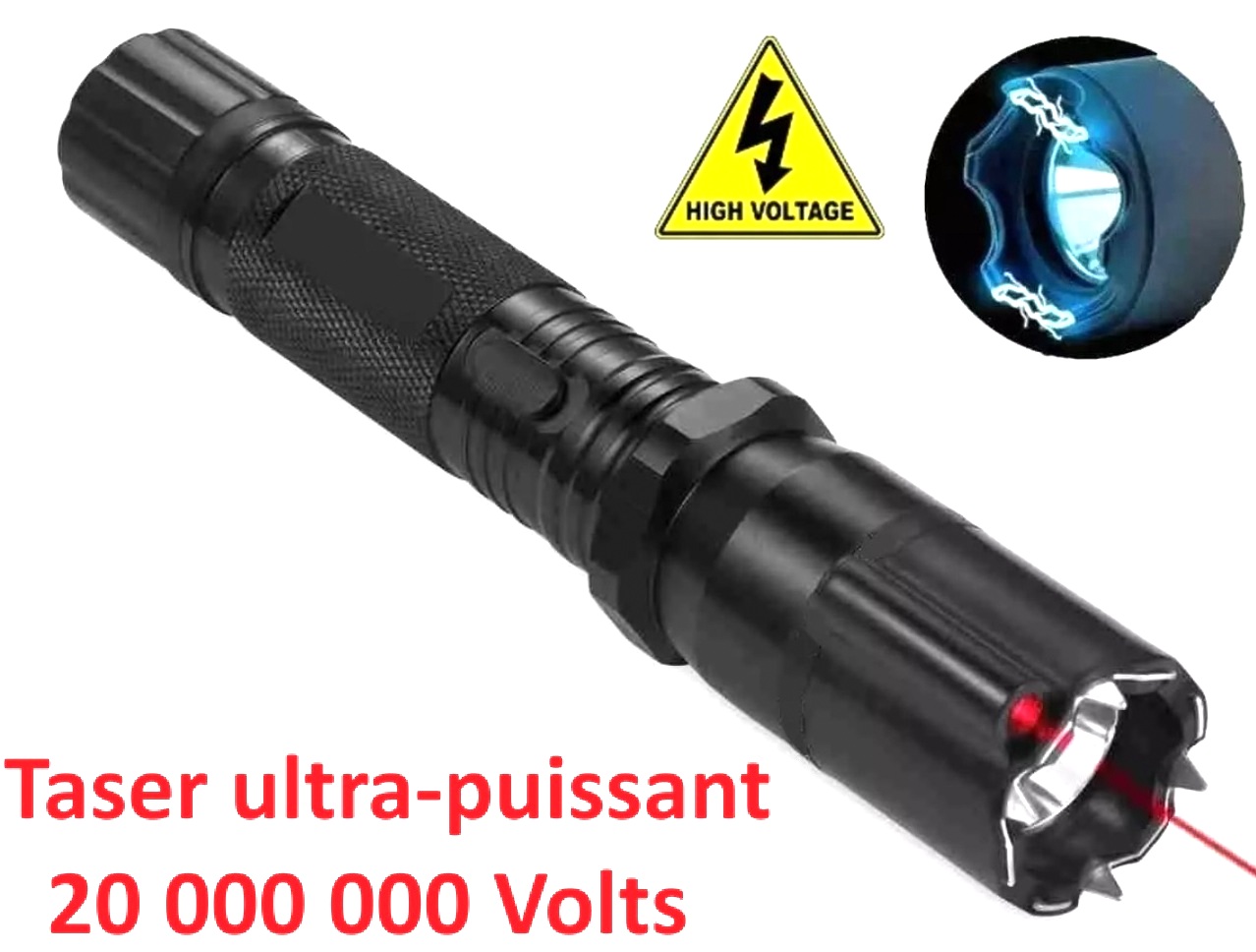 Taser électrique ultra-puissant 20 000 000 volts avec lampe LED et pointeur laser