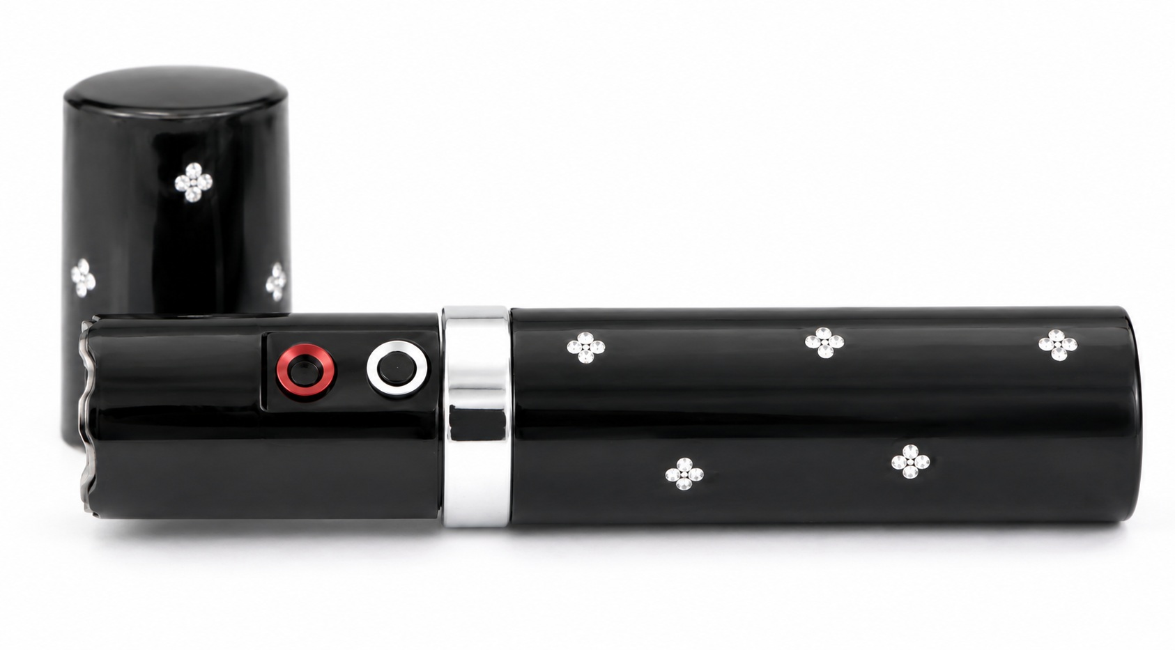 Vue latérale dun taser make-up noir 3 800 000 volts rechargeable