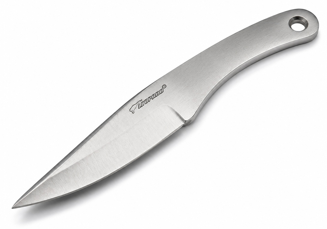 Couteau de lancer Léopard 16 cm acier inox finition satinée en vue inclinée