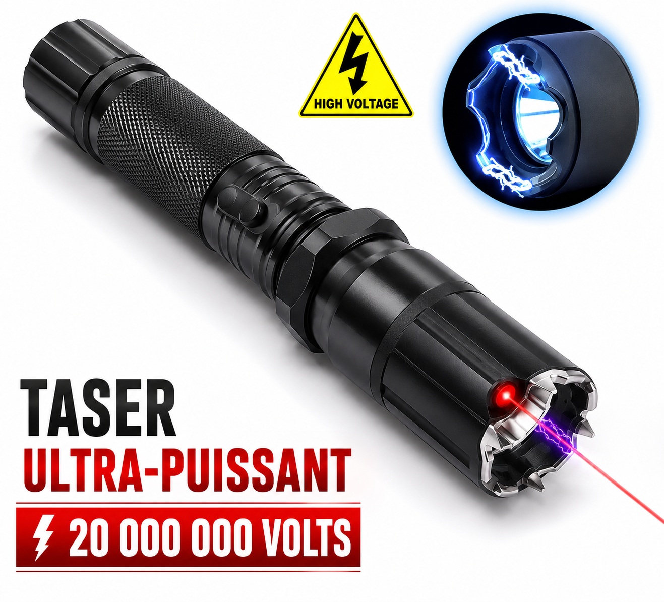 Taser ultra-puissant 20 000 000 volts avec laser intégré et électrodes électriques