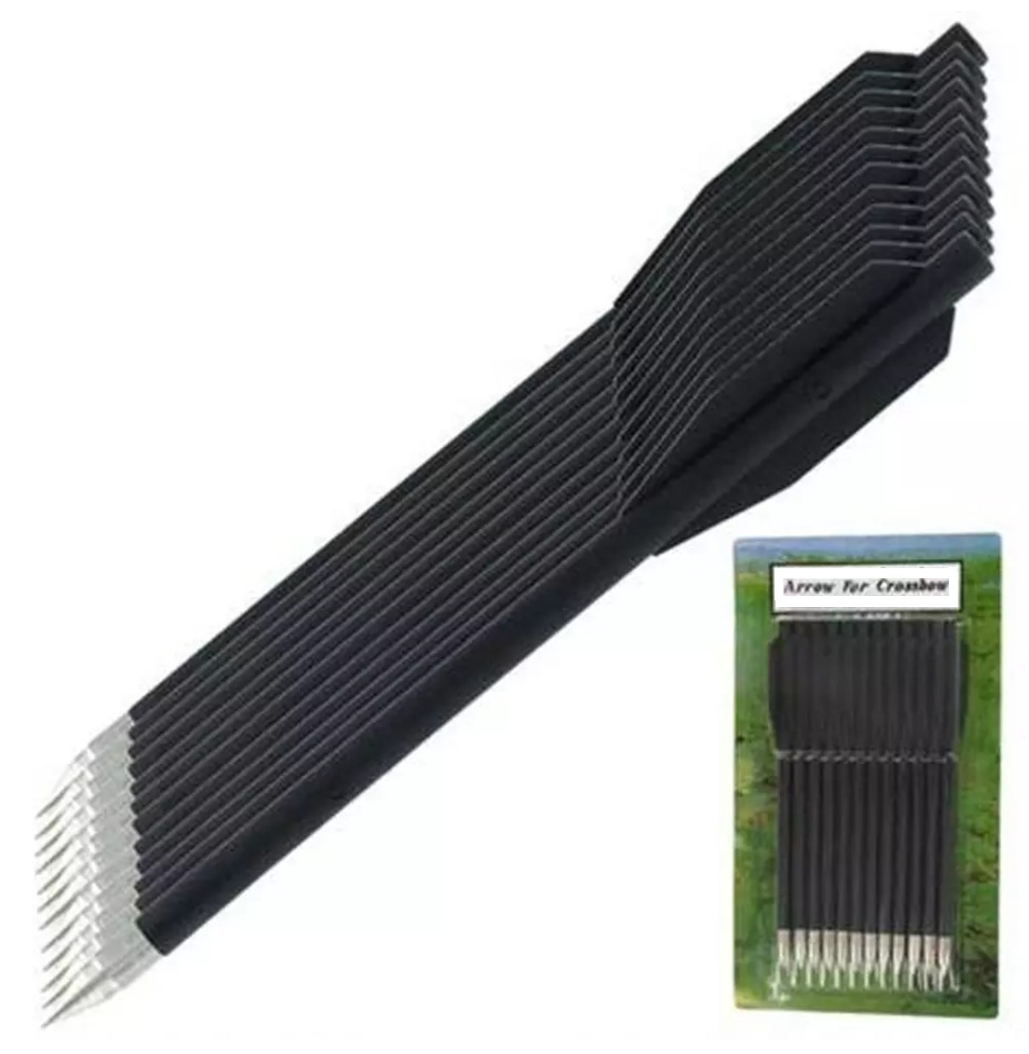 Lot de 12 flèches pour arbalète noires avec pointes métalliques et empennage robuste pour entraînement et tir de précision