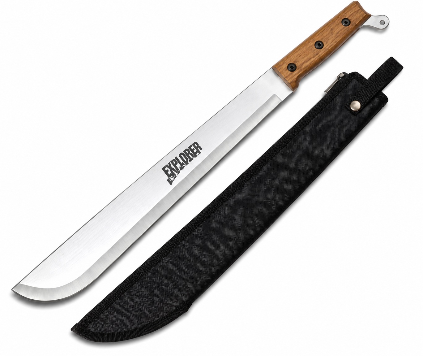 Machette Exploreur full tang 55 cm Albainox avec étui nylon, grande lame en acier inoxydable et manche en bois pour outdoor et bushcraft