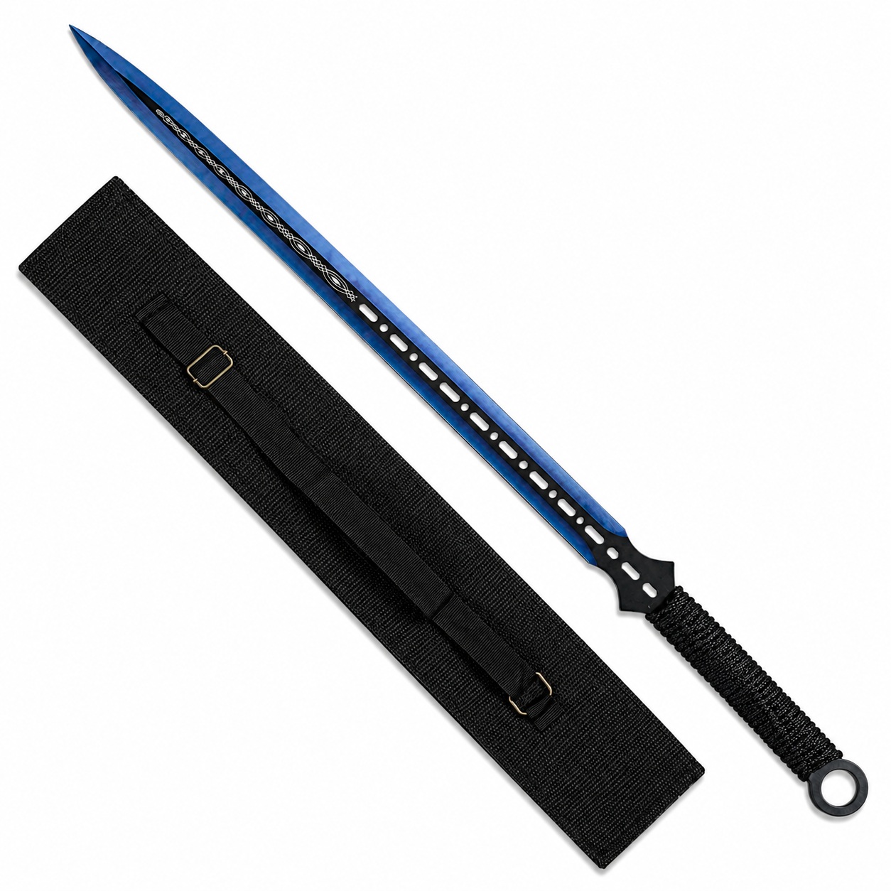 Machette épée Albainox 71 cm tout acier bleu avec étui nylon noir