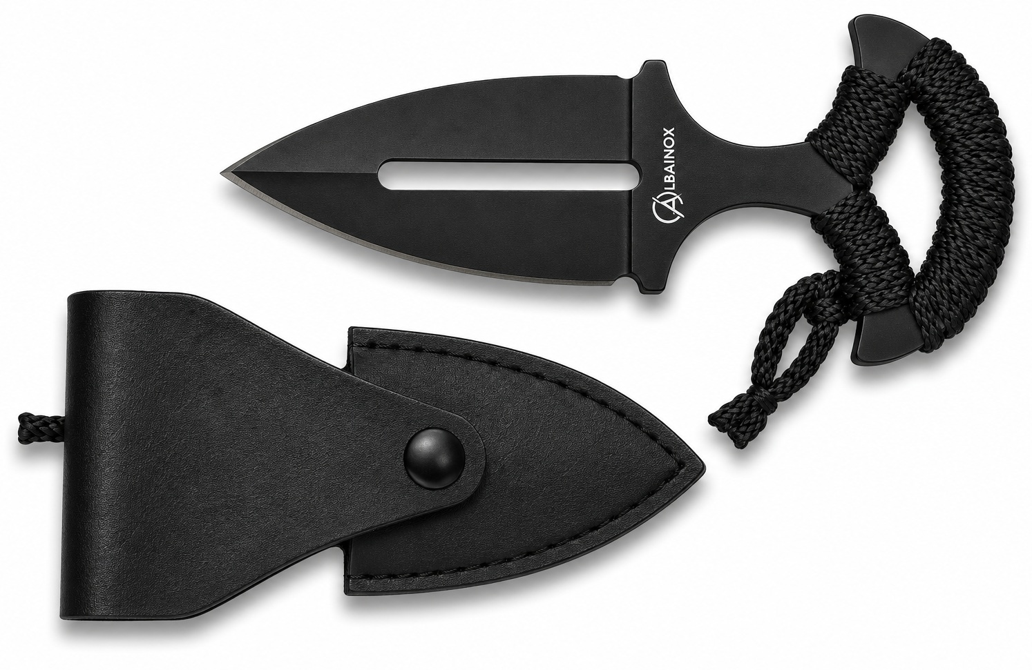 Couteau push dagger Albainox noir à lame fixe avec poignée en paracorde