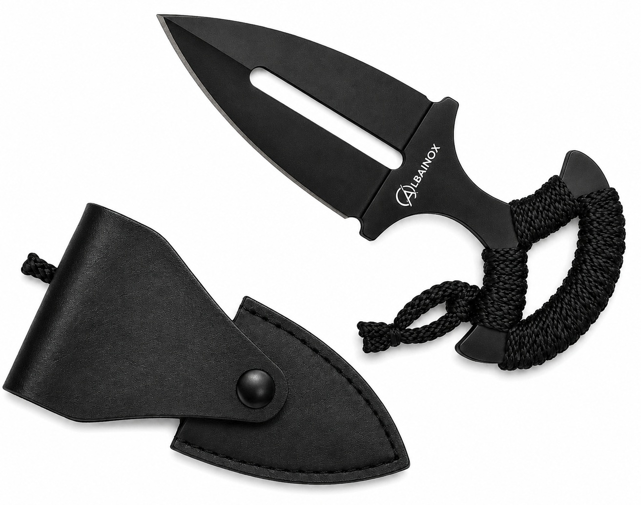 Couteau push dagger Albainox noir et étui en cuir