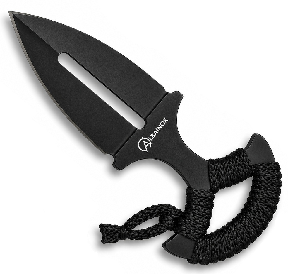Push dagger Albainox noir à lame fixe avec poignée en paracorde