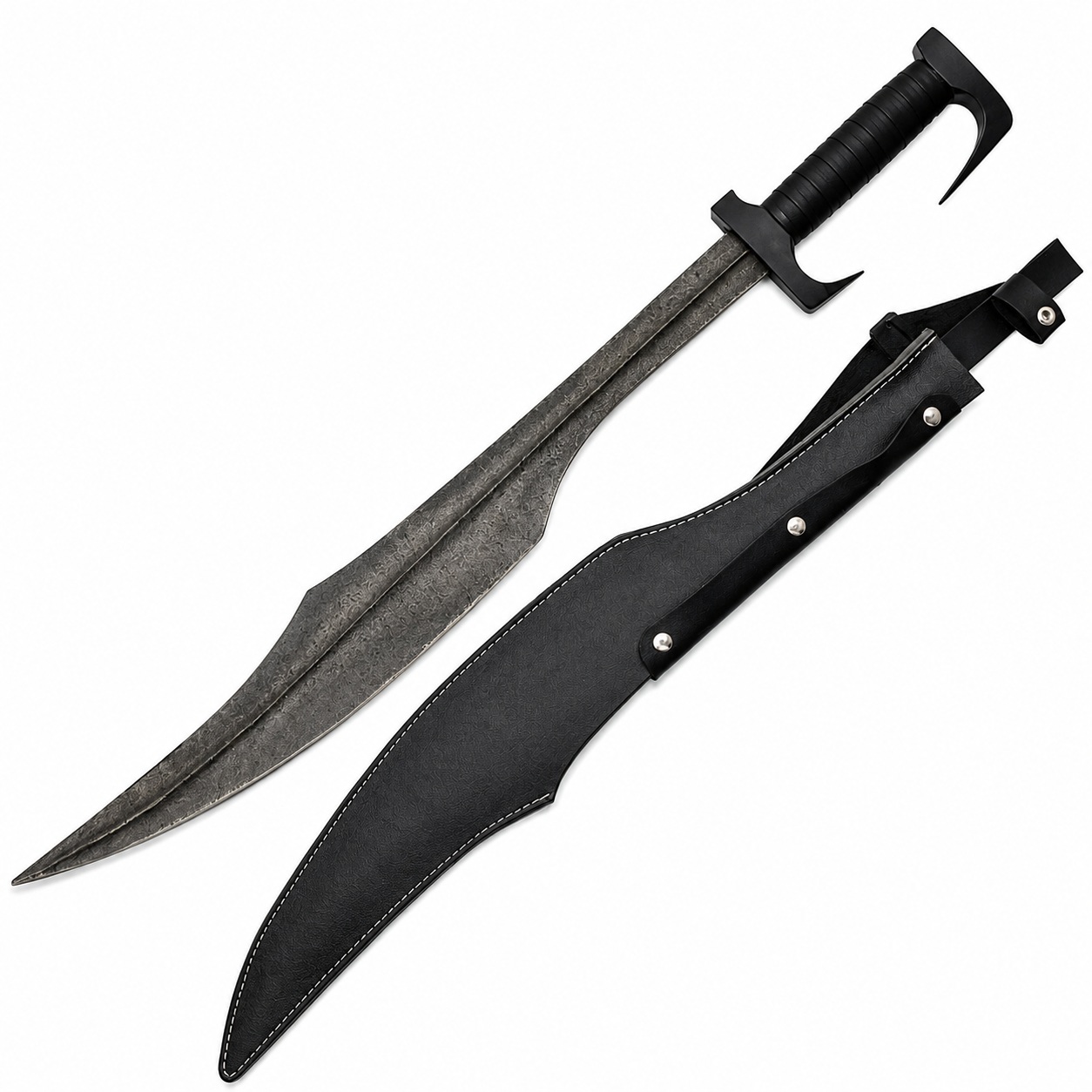 Épée Spartiate du roi Léonidas avec fourreau noir en simili-cuir
