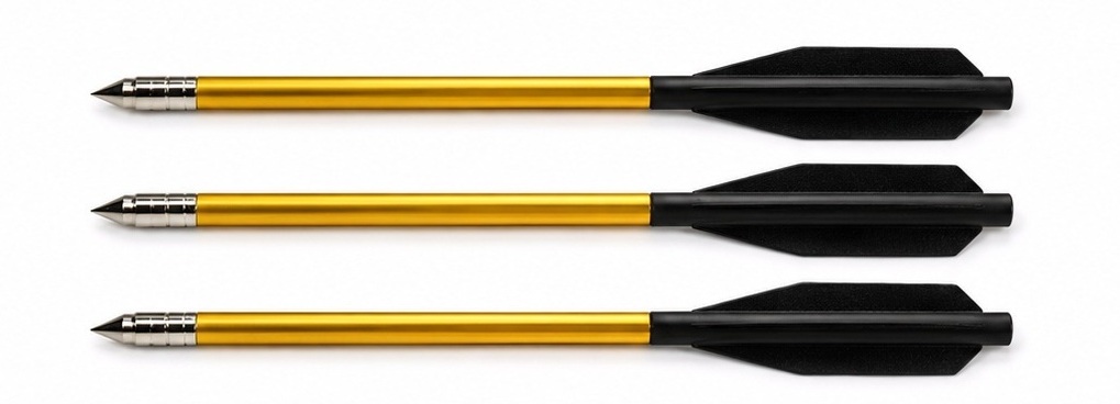 3 traits aluminium dorés pour arbalète pistolet Cobra 80 lbs avec pointes en acier