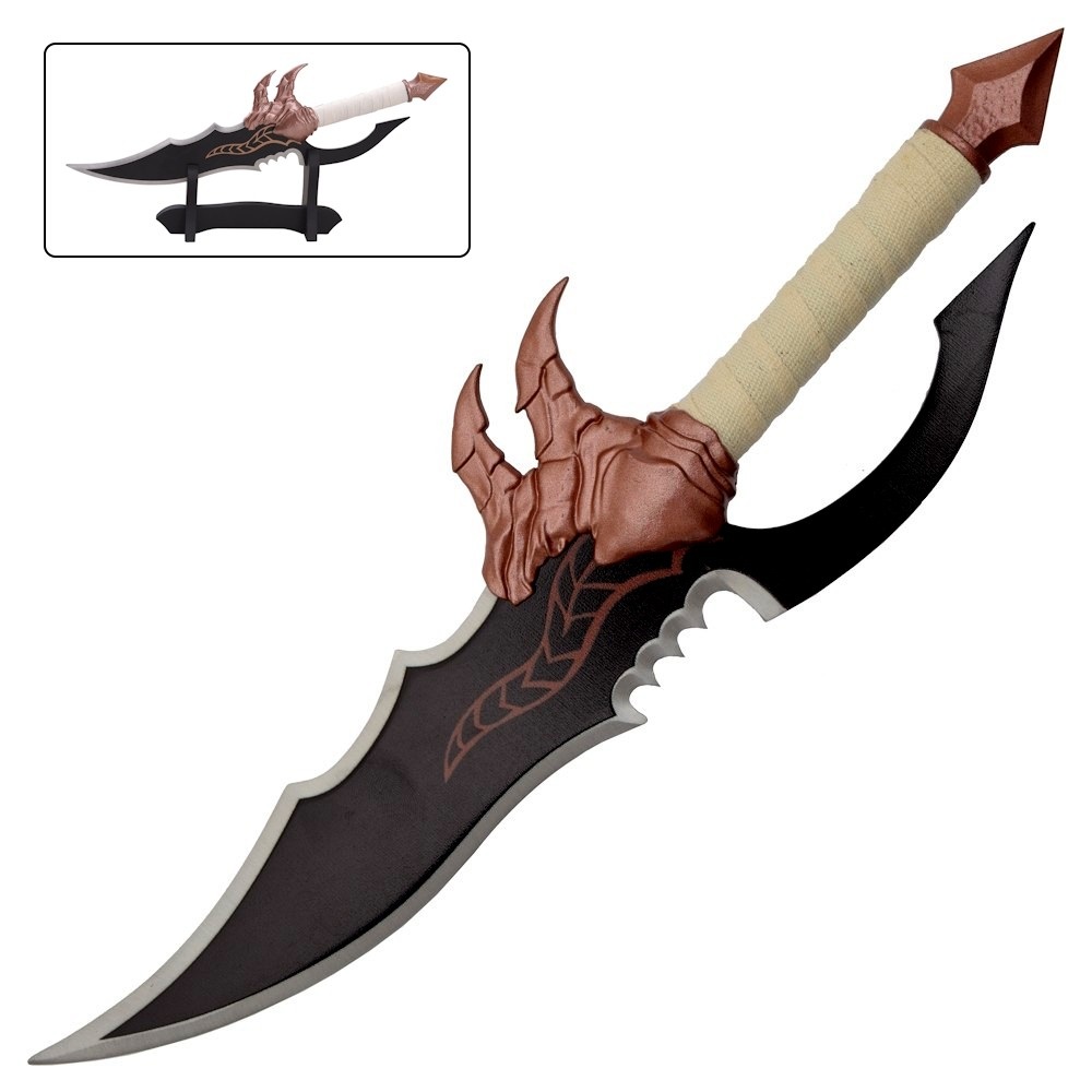 Dague ornementale fantasy avec support dexposition et lame noire en acier inoxydable
