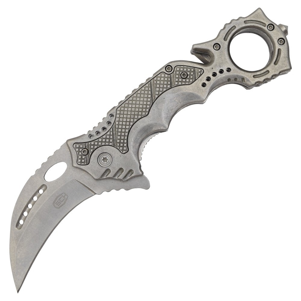 Couteau pliant karambit SCK 21 cm manche métal lame acier inoxydable