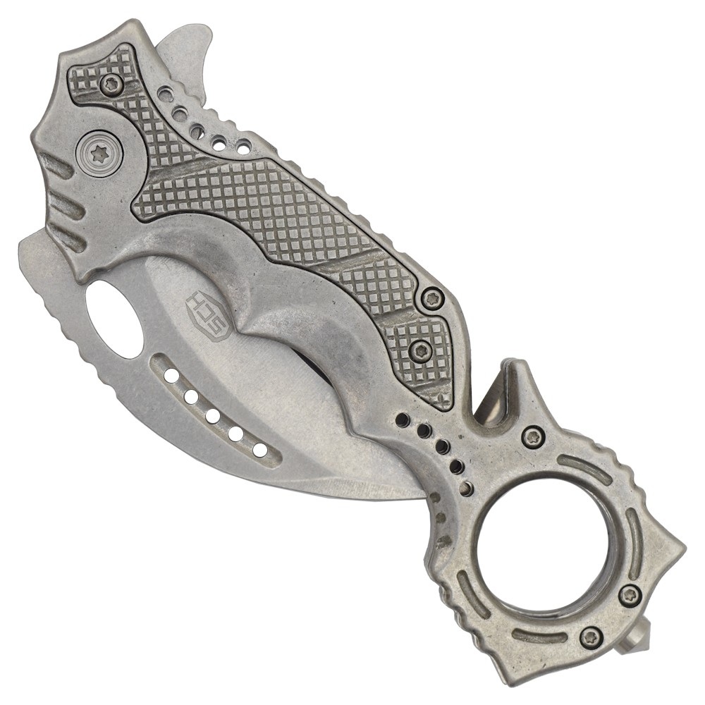 Couteau pliant karambit SCK fermé manche métal robuste avec verrouillage liner lock