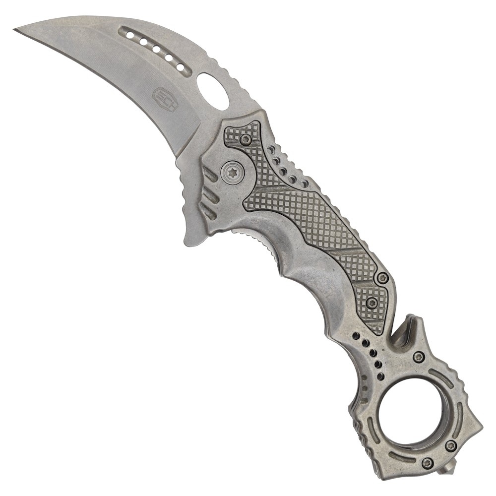 Karambit pliant SCK avec manche en métal et lame courbée en acier inoxydable