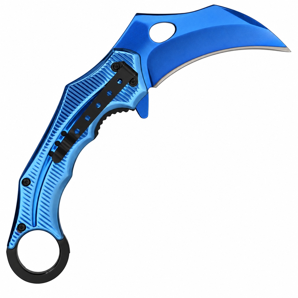 couteau pliant karambit SCK bleu avec clip ceinture en acier inoxydable