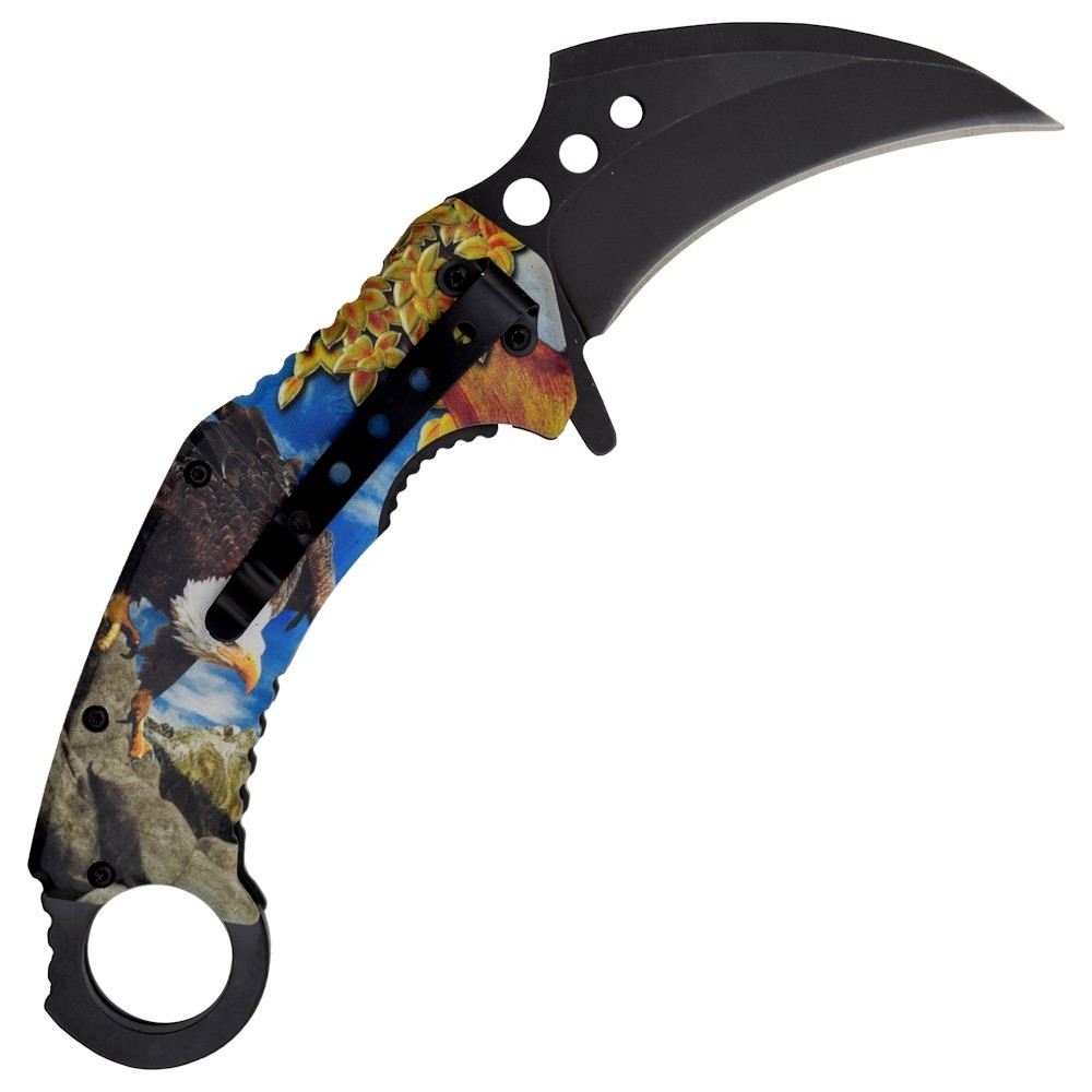 Couteau karambit pliant SCK avec clip ceinture design aigle royal