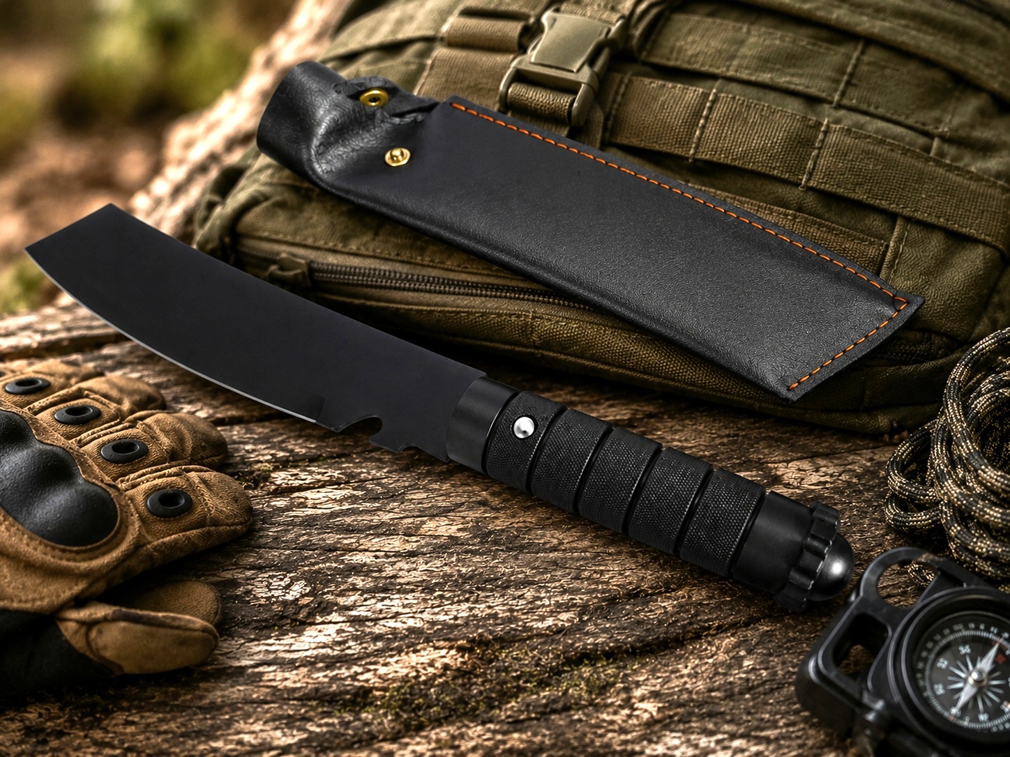 Couteau fixe tactique noir avec fourreau pour activités outdoor