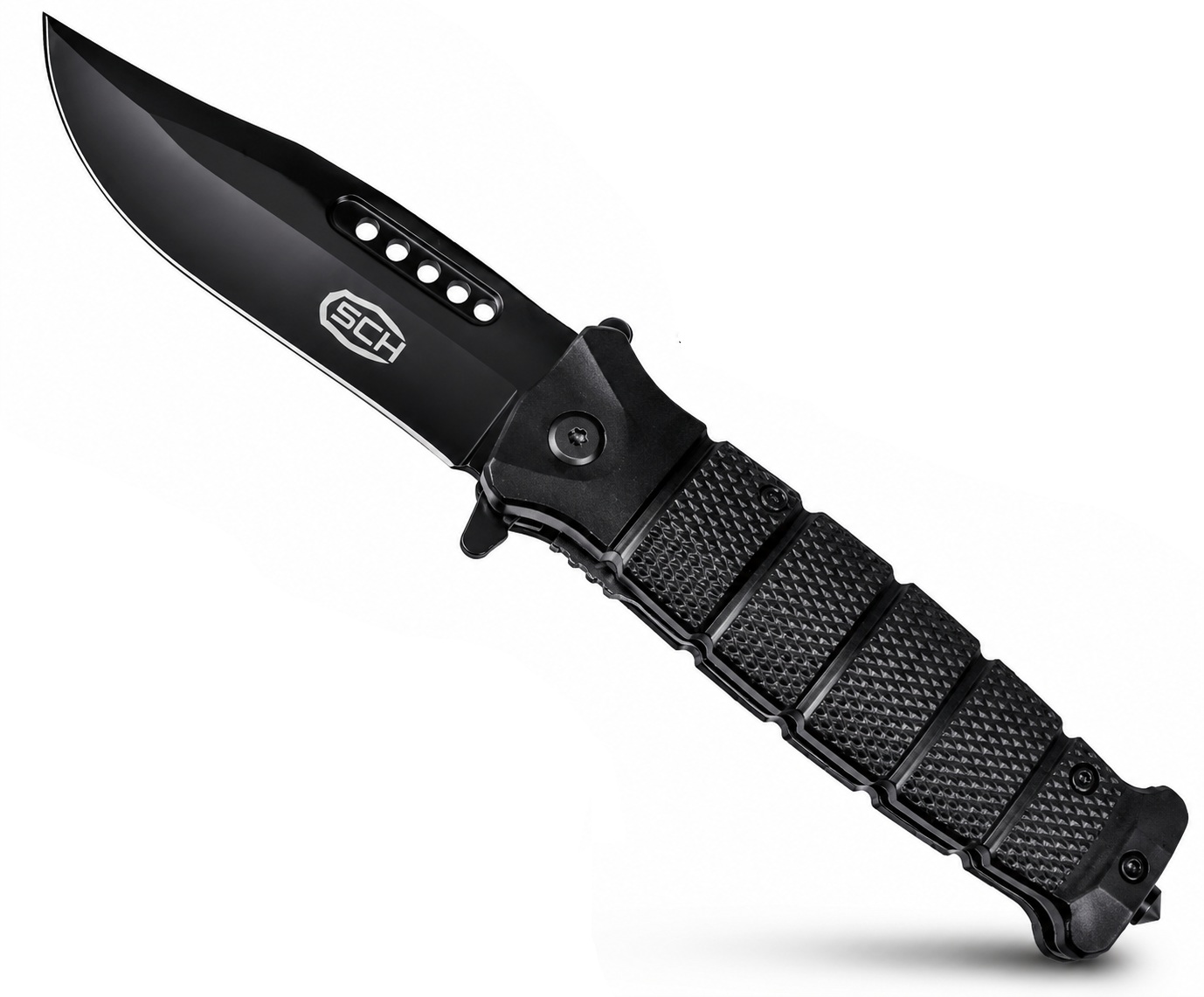 Couteau pliant de poche SCH noir 21,5 cm avec lame en acier inoxydable