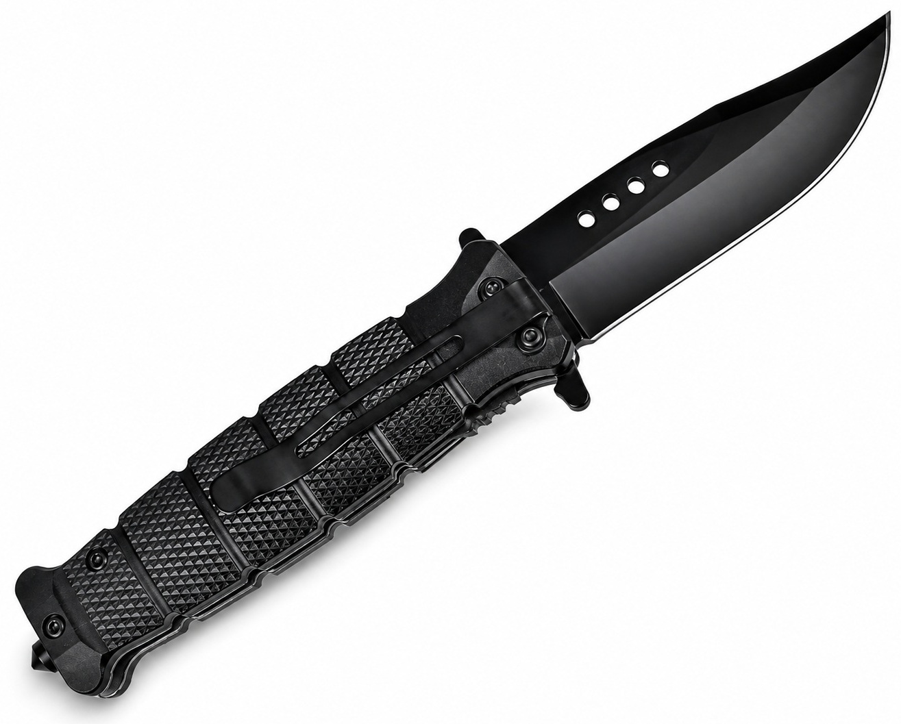 Couteau pliant SCH noir avec clip de ceinture en acier inoxydable