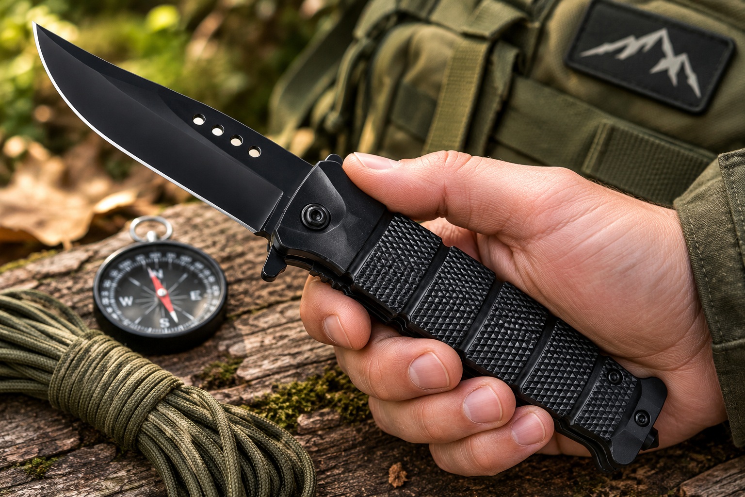 Couteau pliant de poche SCH noir utilisé en extérieur pour le camping et les activités outdoor