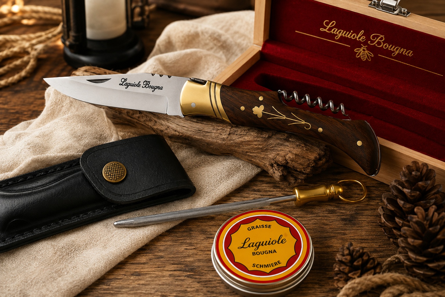 Coffret couteau Laguiole haut de gamme pour dégustation de vin et fromage