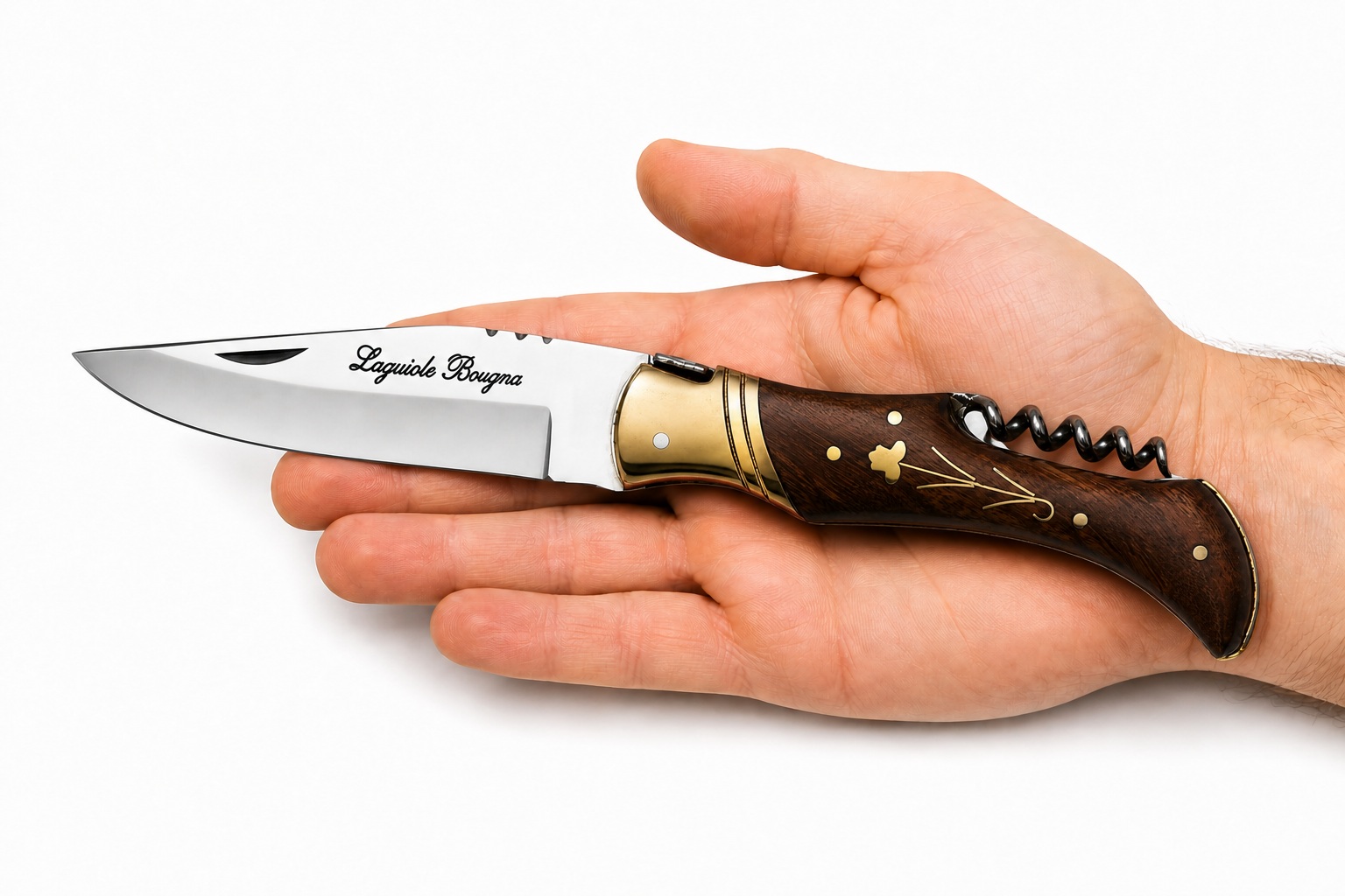 Coffret couteau Laguiole pliant tire-bouchon bois de noyer