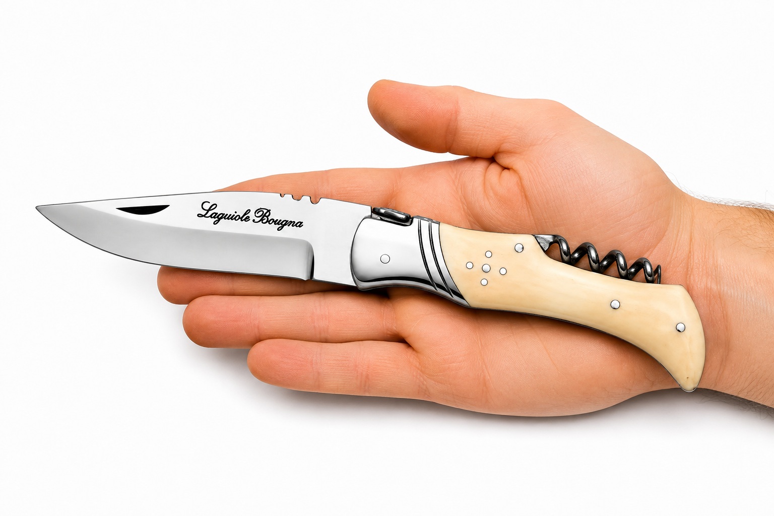 Couteau pliant Laguiole Bougna manche en os avec tire-bouchon intégré