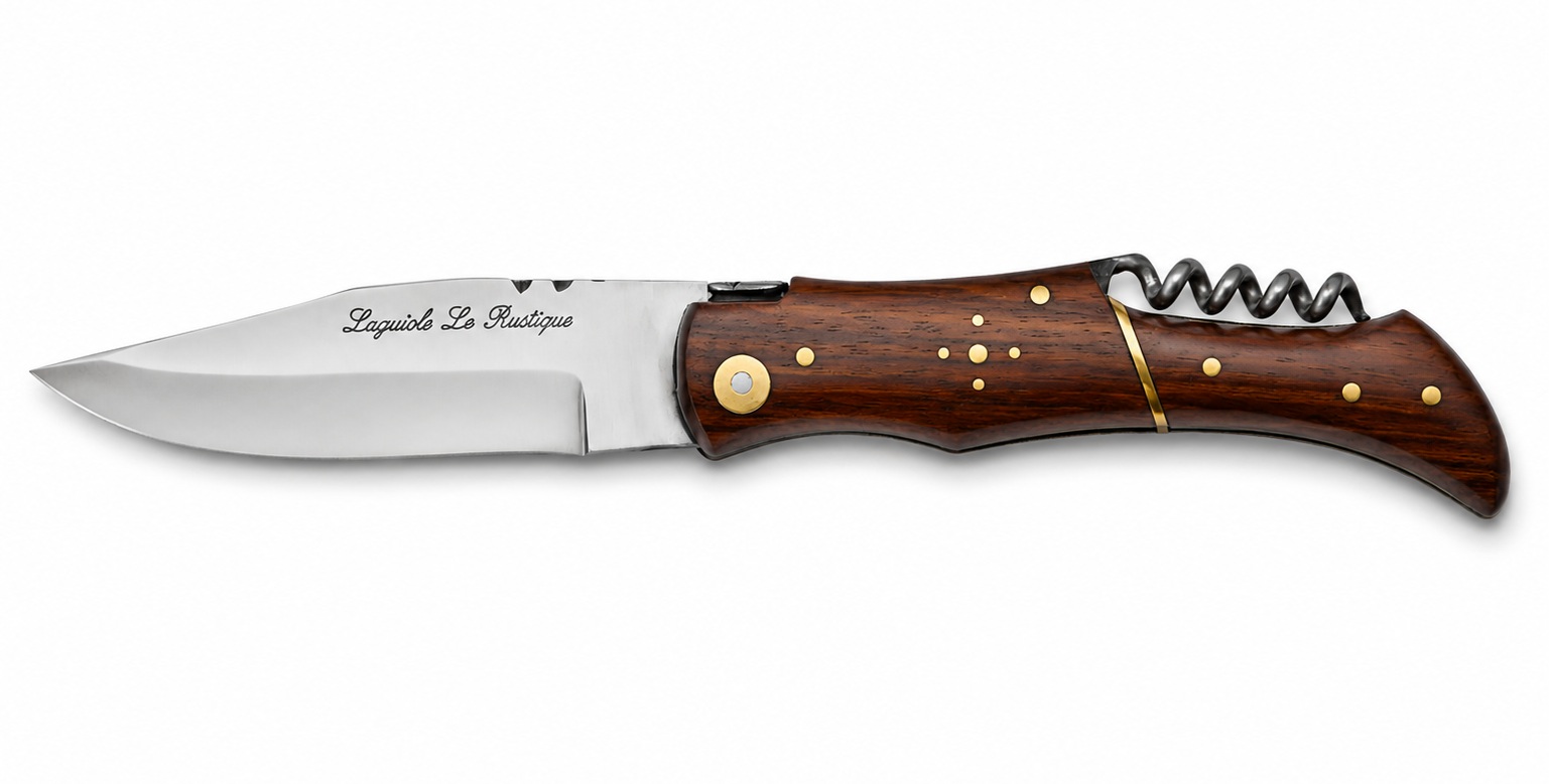 Couteau Laguiole Le Rustique manche bois avec tire-bouchon intégré