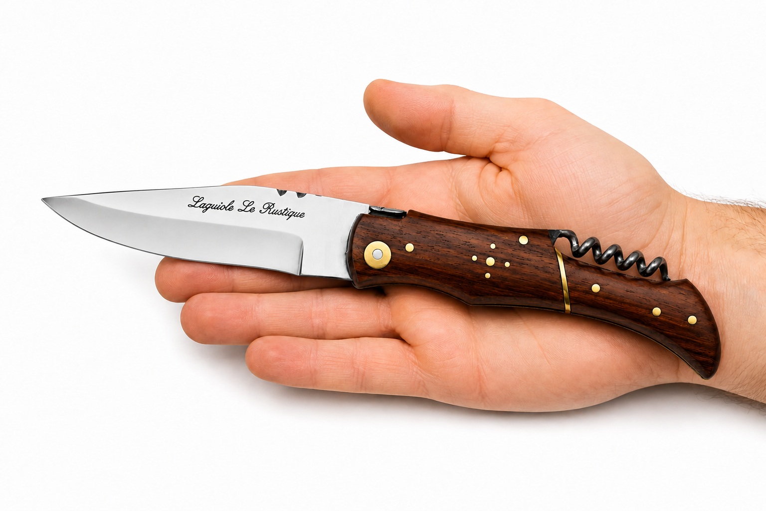 Couteau pliant Laguiole Le Rustique manche bois avec tire-bouchon intégré