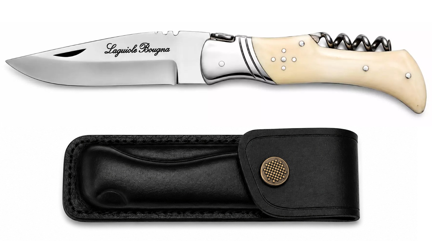 Couteau Laguiole Bougna pliant manche en os avec tire-bouchon