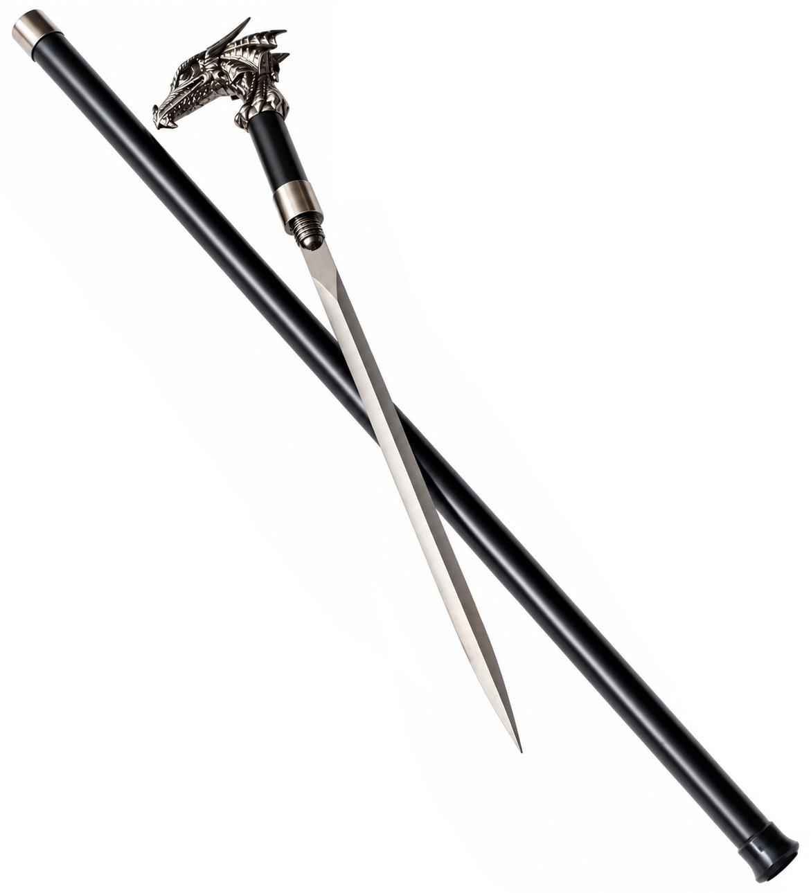 Canne épée Dragon luxe 96 cm avec lame en acier inoxydable et poignée tête de dragon argentée