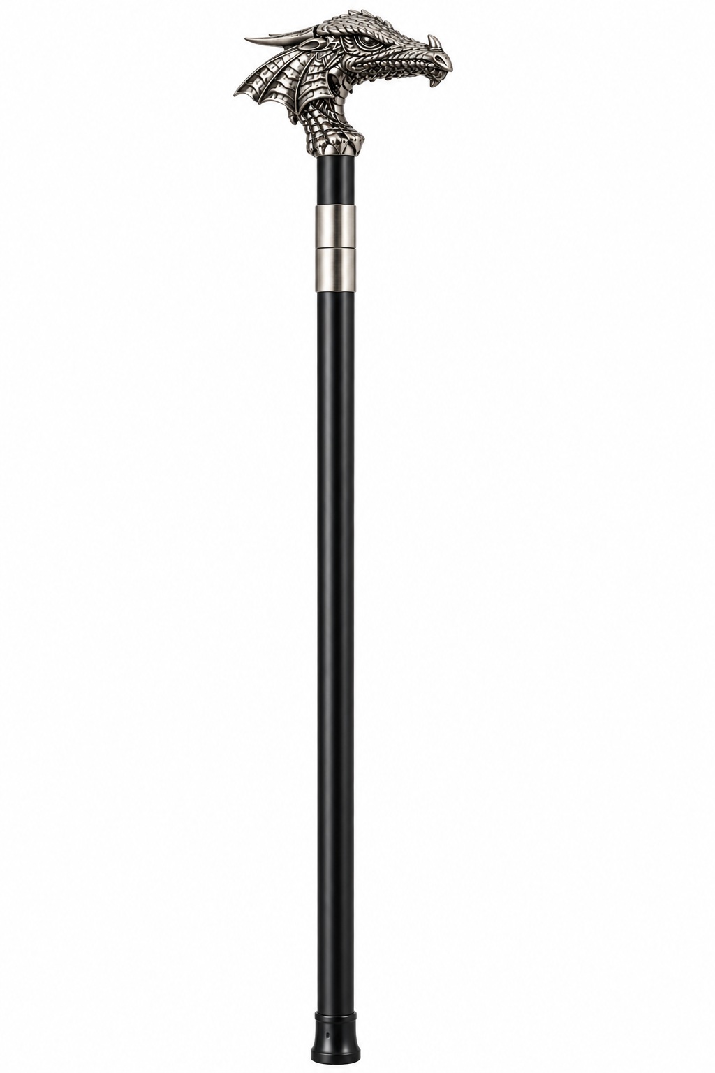 Canne épée Dragon luxe 96 cm sur fond blanc avec poignée dragon en métal argenté