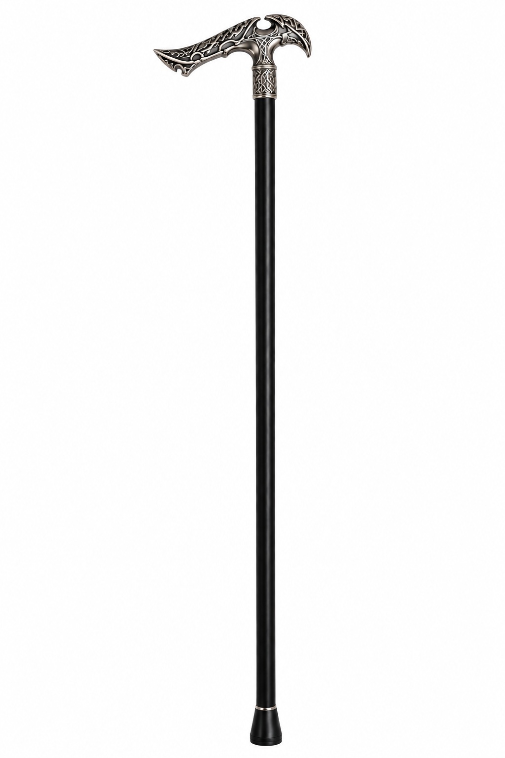 Canne épée noire 93 cm avec poignée décorative argentée et bâton de marche élégant